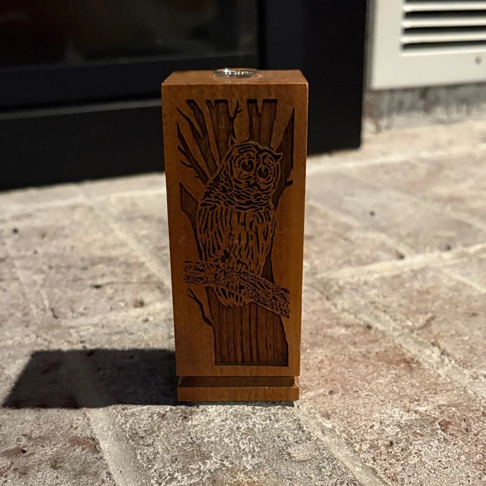 Vintage Solid American Walnut Owl Bud Vase Wood Decor - Picture 3 of 8